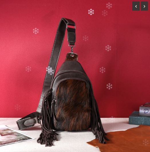 MW1239-S9110 CF Montana West Genuine Hair-On Cowhide Fringe Sling Bag