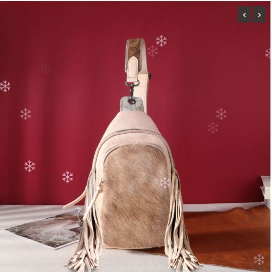 MW1239-S9110 TN Montana West Genuine Hair-On Cowhide Fringe Sling Bag