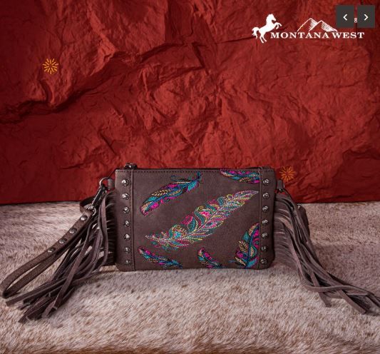 MW1242-181 CF Montana West Embroidered Feather Collection Clutch/Crossbody