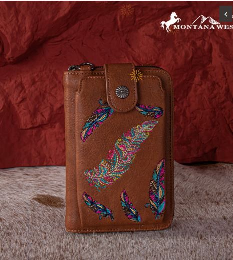 MW1242-183 BR Montana West Embroidered Collection Phone Wallet/Crossbody