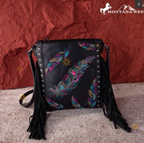 MW1242G-9360 BK Montana West Embroidered Collection Concealed Carry Crossbody