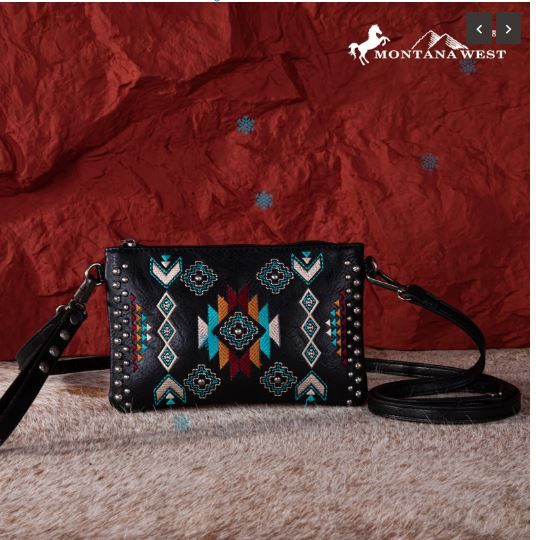 MW1245-181 BK Montana West Embroidered Collection Clutch/Crossbody