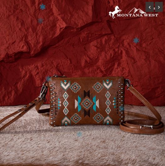 MW1245-181 BR Montana West Embroidered Collection Clutch/Crossbody