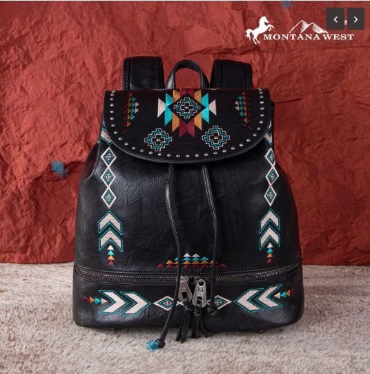 MW1245-9110 BK Montana West Embroidered Collection Backpack