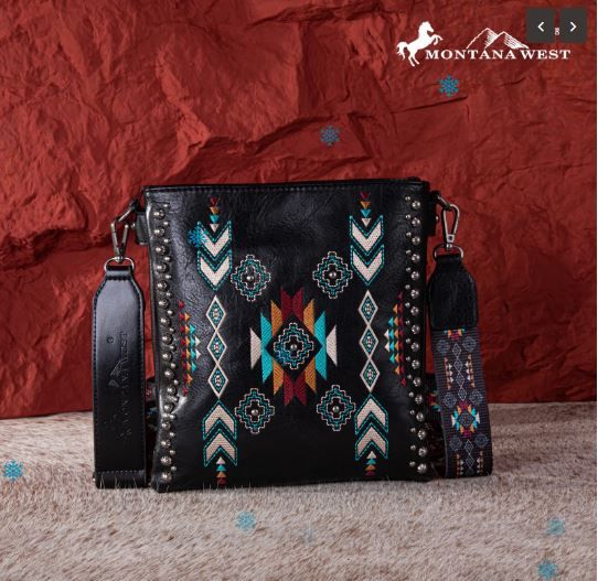 MW1245G-9360 BK Montana West Embroidered Collection Concealed Carry Crossbody