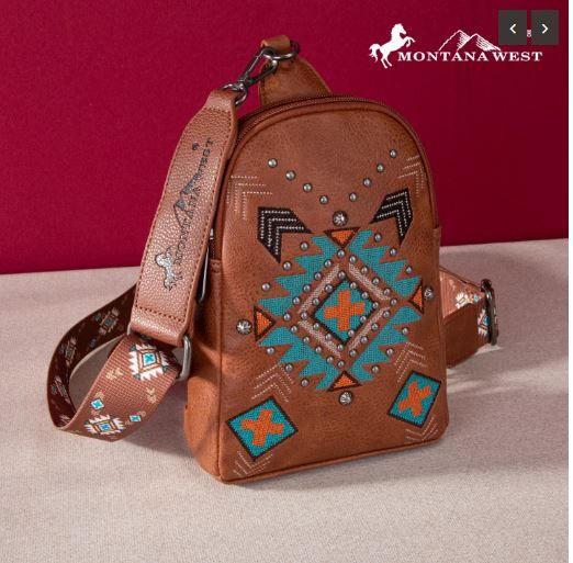 MW1248-210 BR Montana West Embroidered Aztec Collection Sling Bag