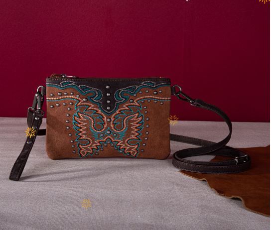 MW1253-181 BR Montana West Embroidered Collection Clutch/Crossbody