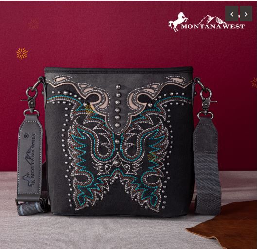 MW1253G-9360 BK Montana West Embroidered Collection Concealed Carry Crossbody