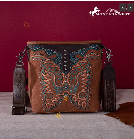 MW1253G-9360 BR Montana West Embroidered Collection Concealed Carry Crossbody