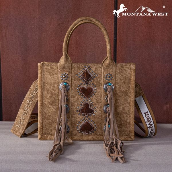 MW1255-8120S BR  Montana West Concho Tassel Tote/Crossbody