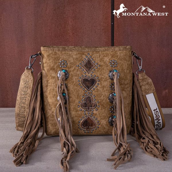 MW1255-9360 BR  Montana West Concho Tassel Tote/Crossbody