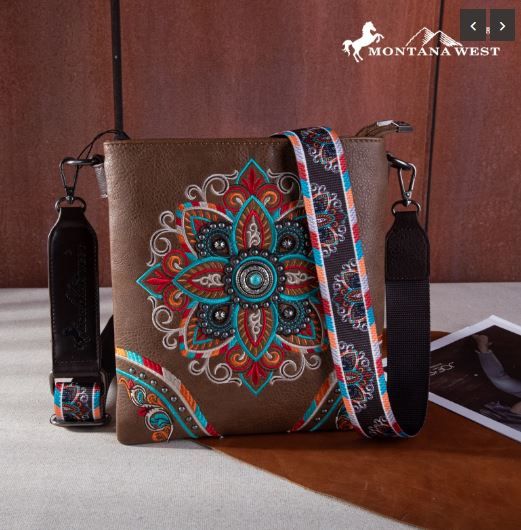 MW1258-9360 BR Montana West Embroidered Tribal Mandala Concealed Carry Crossbody