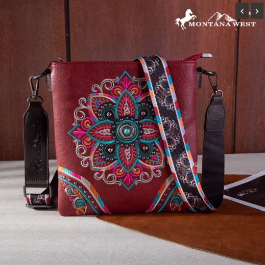 MW1258-9360 RD Montana West Embroidered Tribal Mandala Concealed Carry Crossbody