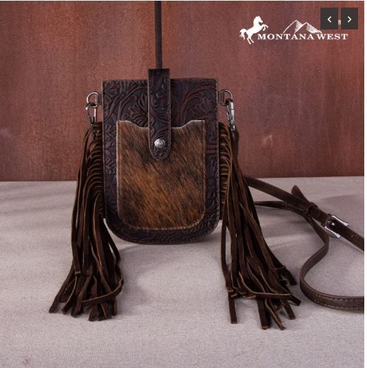 MW1263-200 CF Montana West Hair-On Cowhide Fringe Phone Wallet Crossbody