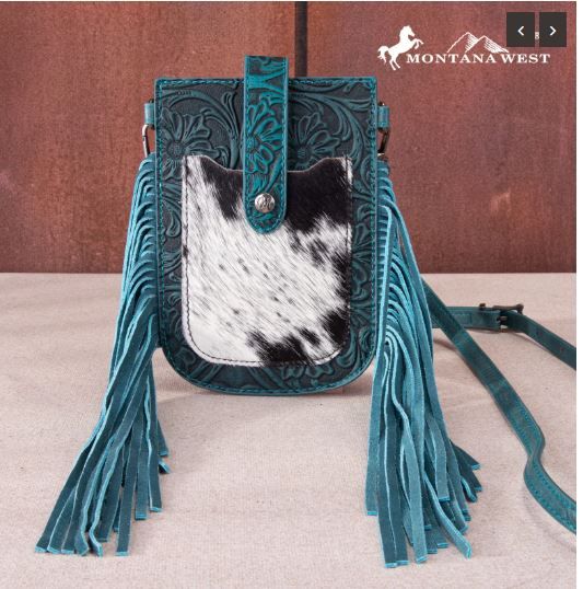 MW1263-200 TQ Montana West Hair-On Cowhide Fringe Phone Wallet Crossbody