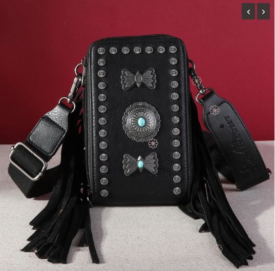 MW1270-183A BK Montana West Fringe Mariposa Concho Collection Phone Crossbody