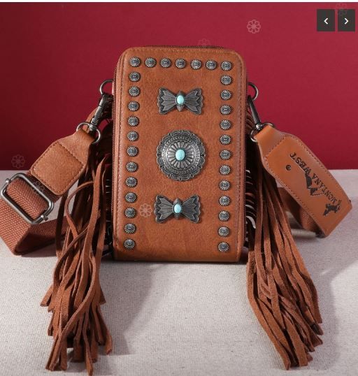 MW1270-183A BR Montana West Fringe Mariposa Concho Collection Phone Crossbody