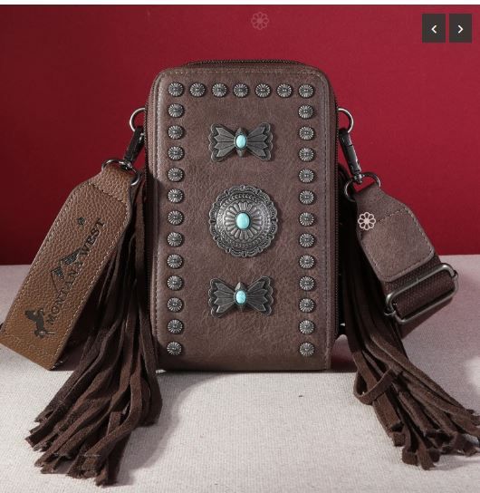 MW1270-183A CF Montana West Fringe Mariposa Concho Collection Phone Crossbody