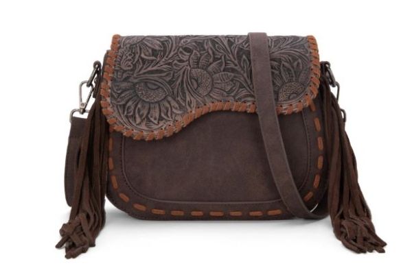 MW1274-8360 CF Montana West Tooled Saddle Fringe Crossbody