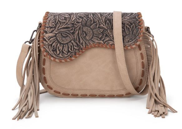 MW1274-8360 TN Montana West Tooled Saddle Fringe Crossbody