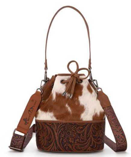 MW1275-8360 BR Montana West Cowhide Tooled Bucket Shoulder