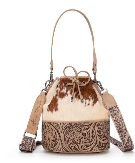 MW1275-8360 TN Montana West Cowhide Tooled Bucket Shoulder/Crossbody