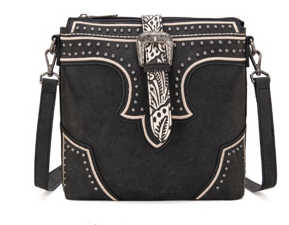 MW1282-8360 BK Montana West Buckle Collection Concealed Carry Crossbody Bag