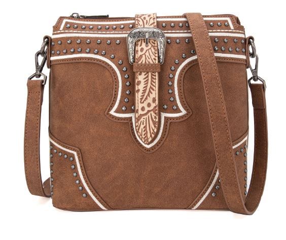 MW1282-8360 BR Montana West Buckle Collection Concealed Carry Crossbody Bag