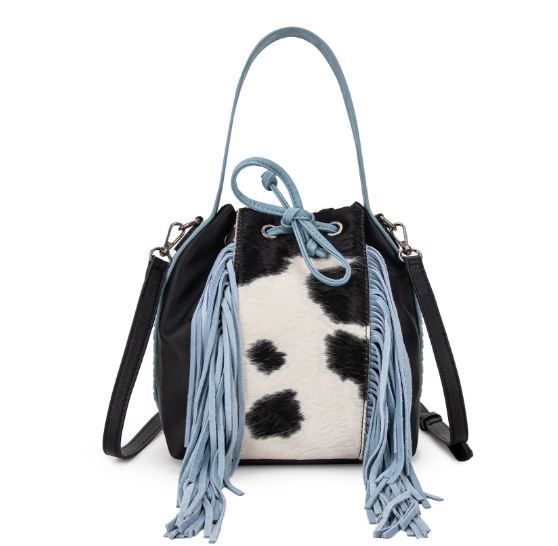 MWF1046-205S BK Montana West Hair-On Cowhide Drawstring Hobo/Crossbody