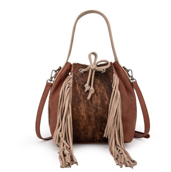 MWF1046-205S BR Montana West Hair-On Cowhide Drawstring Hobo/Crossbody