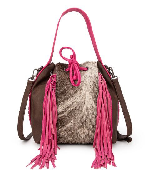 MWF1046-205S CF Montana West Hair-On Cowhide Drawstring Hobo/Crossbody