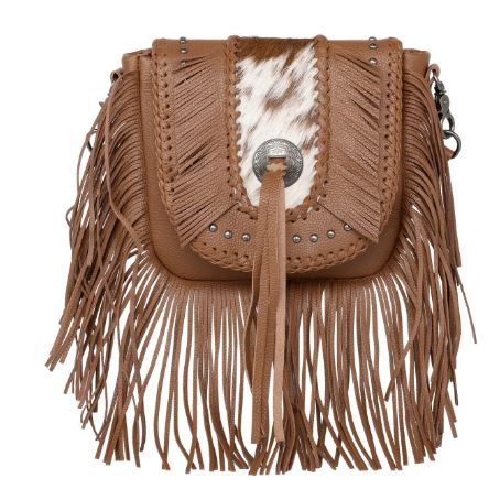 MWR-054 BR Montana West Genuine Leather Hair-On Cowhide Fringe Bohemian Crossbody