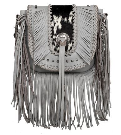 MWR-054 GY Montana West Genuine Leather Hair-On Cowhide Fringe Bohemian Crossbody