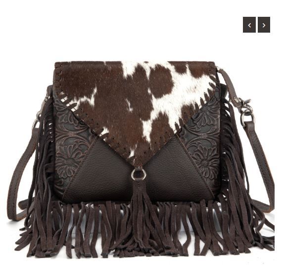 MWR-064 CF Genuine Leather Hair-On Cowhide Fringe Bohemian Crossbody