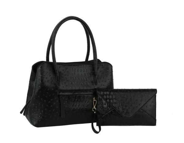 QF-0040 BK CROCO LEATHER BAG  2PC SETS