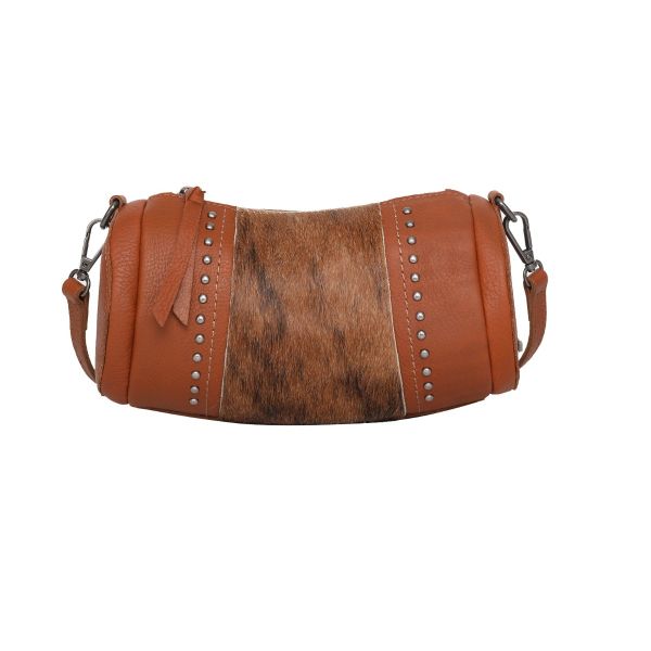 RLC-L156 BR  Montana West Real Leather Cow-Hide Collection Mini Barrel Bag