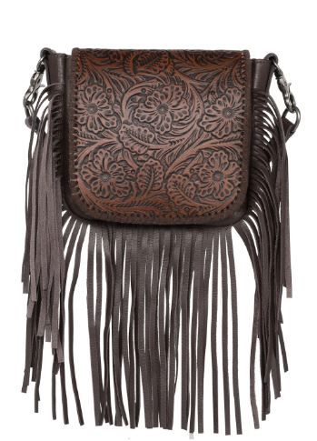 RLC-L159 CF Montana West Genuine Leather Tooled Collection Fringe Crossbody