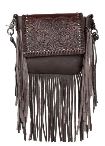 RLC-L164 CF Montana West Genuine Leather Tooled Collection Fringe Crossbody