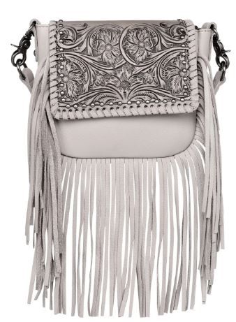 RLC-L164 TN Montana West Genuine Leather Tooled Collection Fringe Crossbody