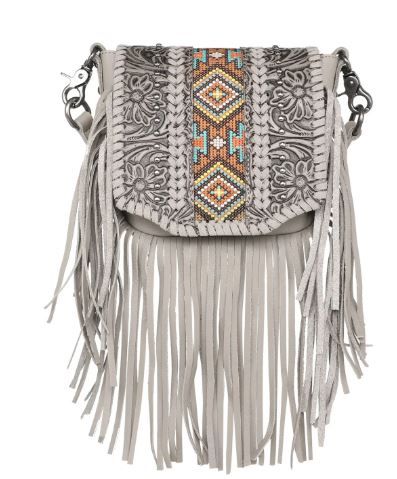 RLC-L166 TN Montana West Genuine Leather Tooled Collection Fringe Crossbody