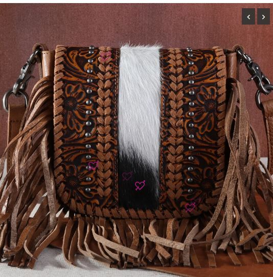 RLC-L168 LBR Montana West Genuine Leather Tooled Collection Fringe Crossbody