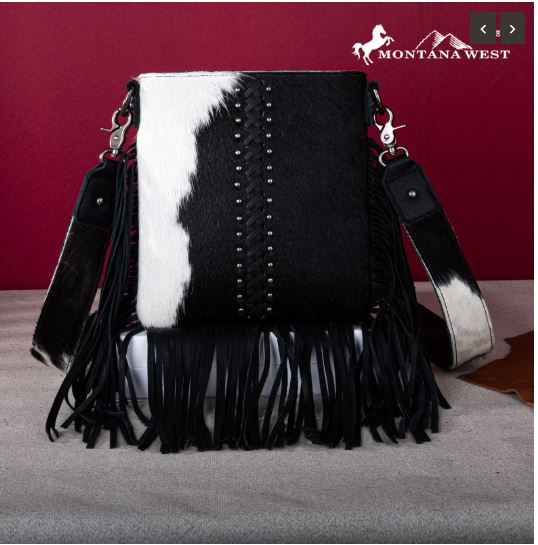 RLC-L186 BK Montana West Genuine Leather Hair-On Fringe Crossbody 