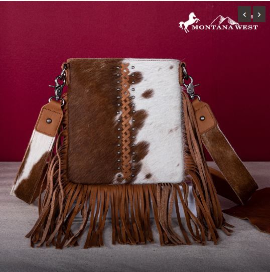 RLC-L186 BR Montana West Genuine Leather Hair-On Fringe Crossbody 