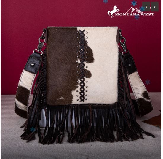 RLC-L186 CF Montana West Genuine Leather Hair-On Fringe Crossbody 