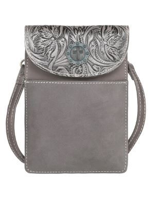 RLP-2002 CF2 Montana West Floral Tooled Genuine Leather Belt Loop Phone Holster Pouch/Multi-function Crossbody