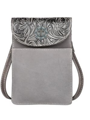 RLP-2002 GY Montana West Floral Tooled Genuine Leather Belt Loop Phone Holster Pouch/Multi-function Crossbody