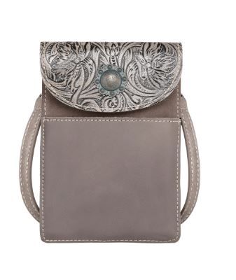 RLP-2003 BR Montana West Floral Tooled Genuine Leather Belt Loop Phone Holster Pouch/Multi-function Crossbody