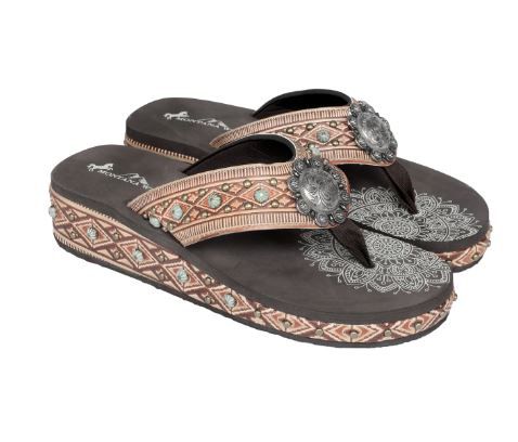 SEF11-S066 BR Mandala Aztec Tooled Wedge with Crosses Flip Flops By Case