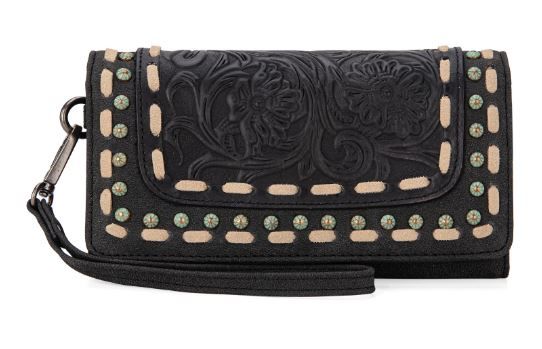 TR181-W018 BK Trinity Ranch Floral Tooled Collection Wallet