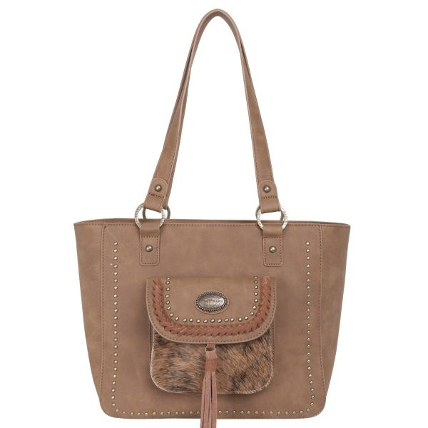 TR128G-8317 BR Trinity Ranch Hair-On Leather Collection Concealed Handgun Tote